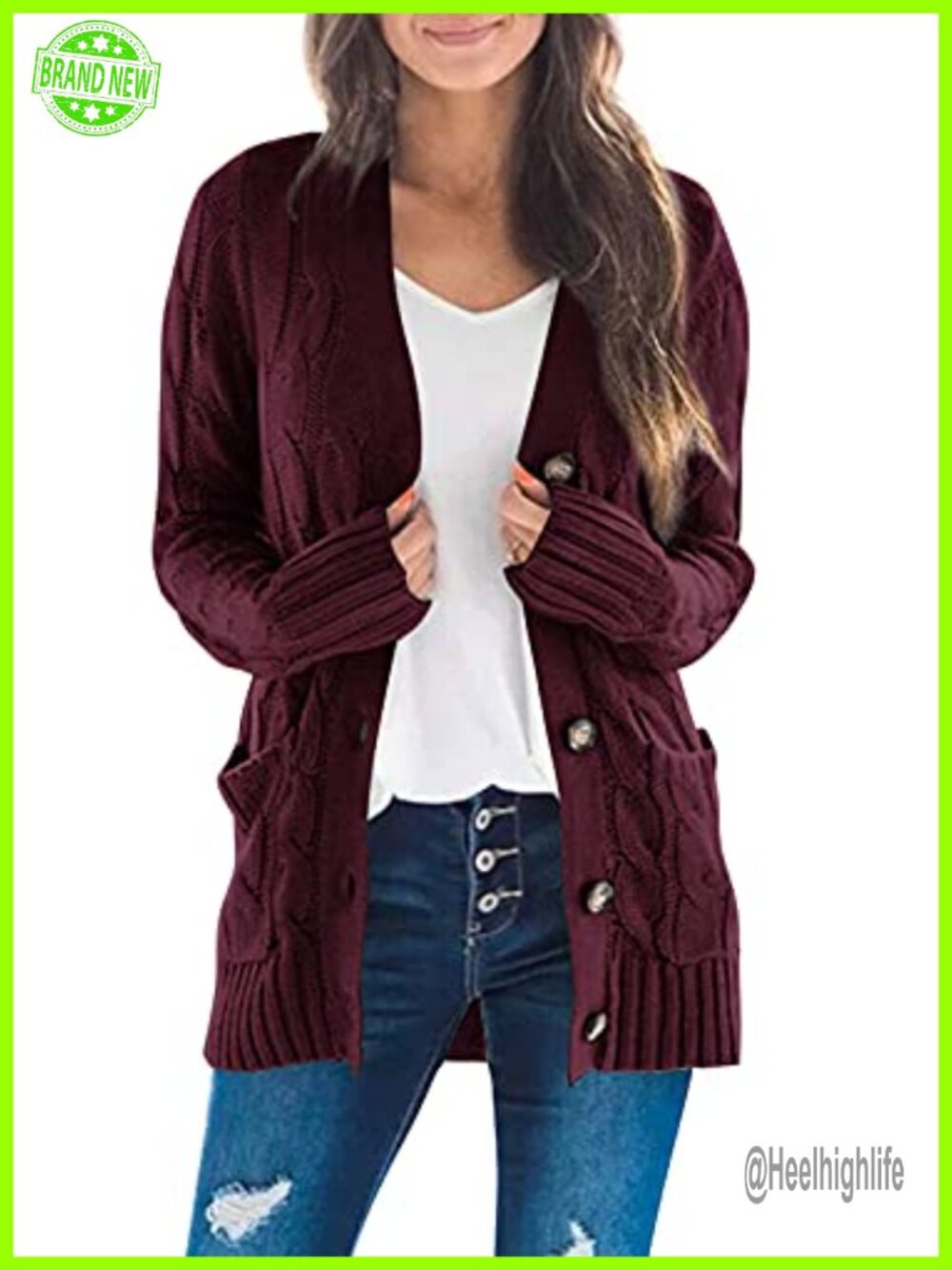 Long Sleeve Button Down Open Front Cable Knit Cardigan Sweater